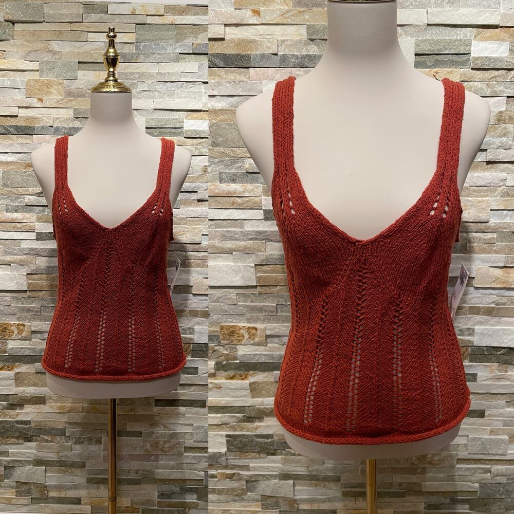 NWT Abercrombie & Fitch S Crochet Sweater Tank | Rust Boho V-Neck